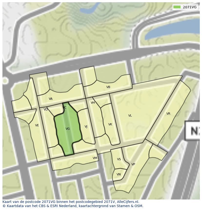 Afbeelding van het postcodegebied 2071 VG op de kaart.