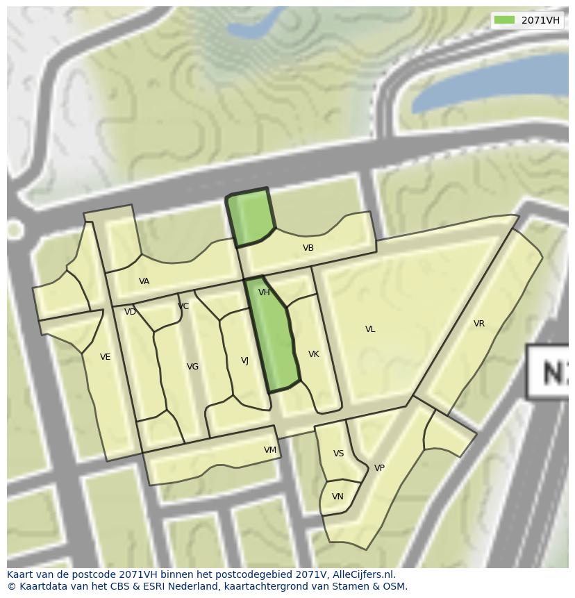 Afbeelding van het postcodegebied 2071 VH op de kaart.