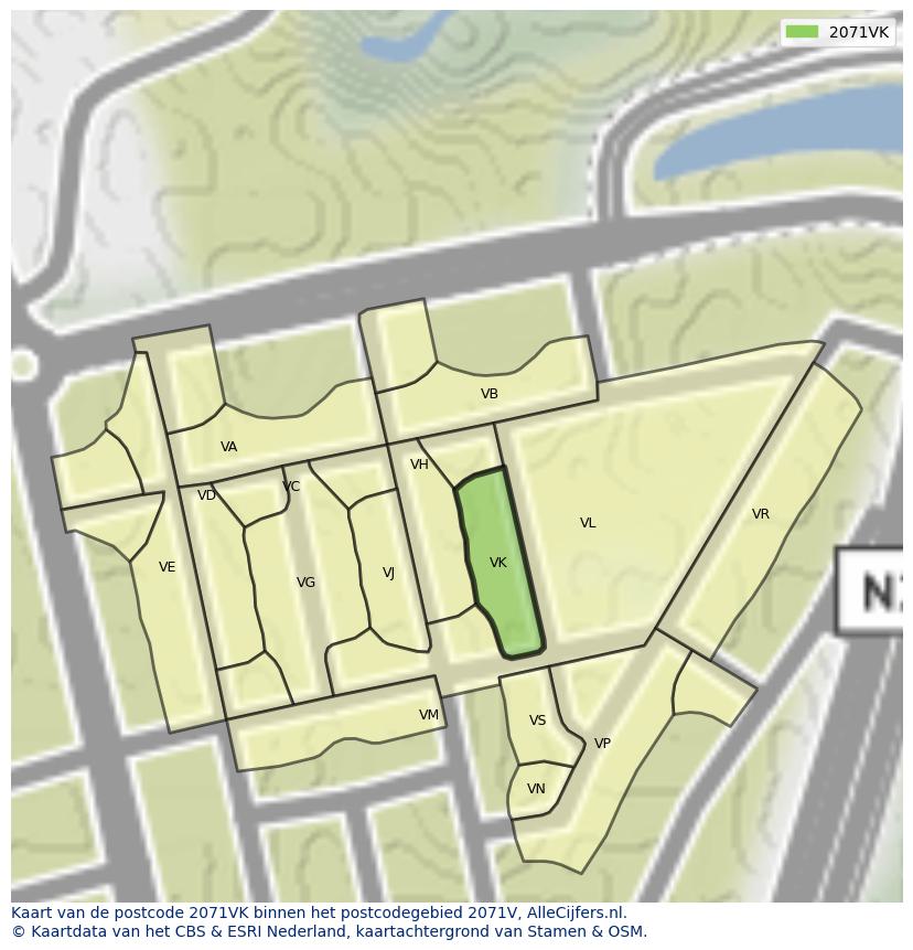 Afbeelding van het postcodegebied 2071 VK op de kaart.
