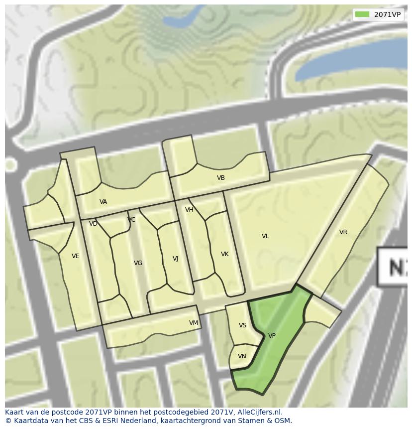 Afbeelding van het postcodegebied 2071 VP op de kaart.