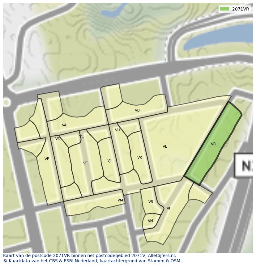 Afbeelding van het postcodegebied 2071 VR op de kaart.
