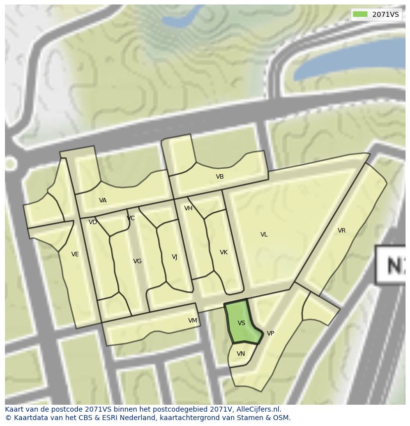 Afbeelding van het postcodegebied 2071 VS op de kaart.