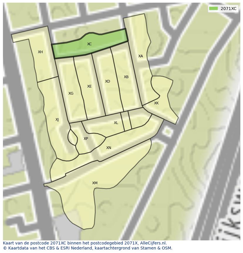 Afbeelding van het postcodegebied 2071 XC op de kaart.