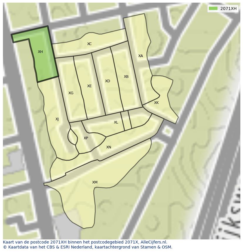 Afbeelding van het postcodegebied 2071 XH op de kaart.