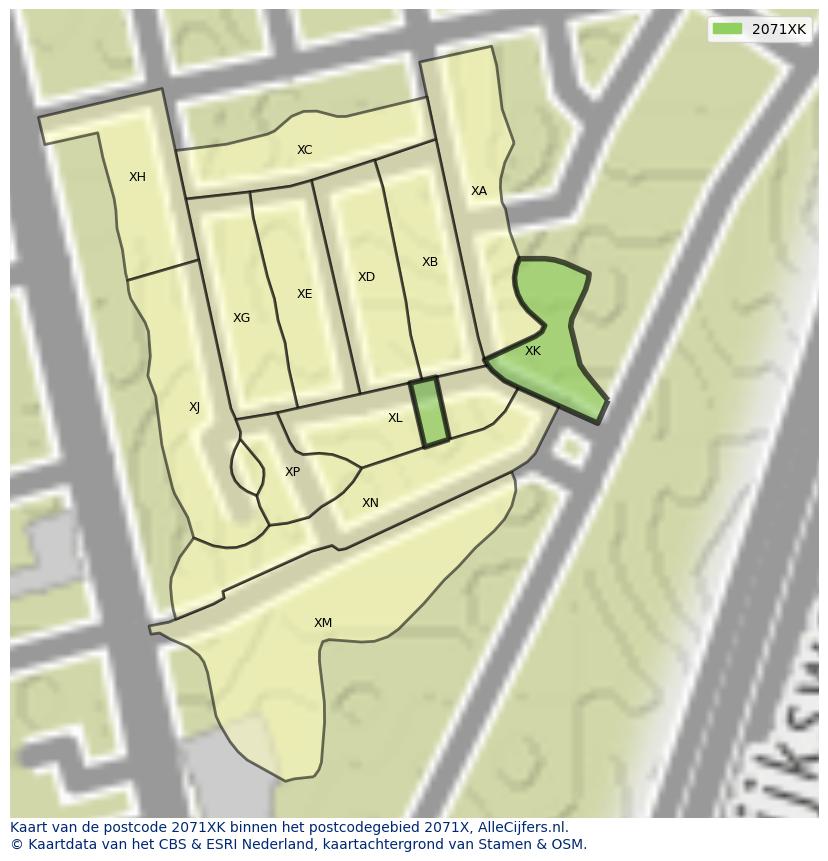 Afbeelding van het postcodegebied 2071 XK op de kaart.