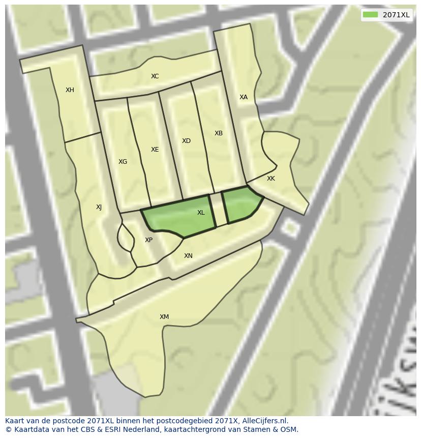 Afbeelding van het postcodegebied 2071 XL op de kaart.