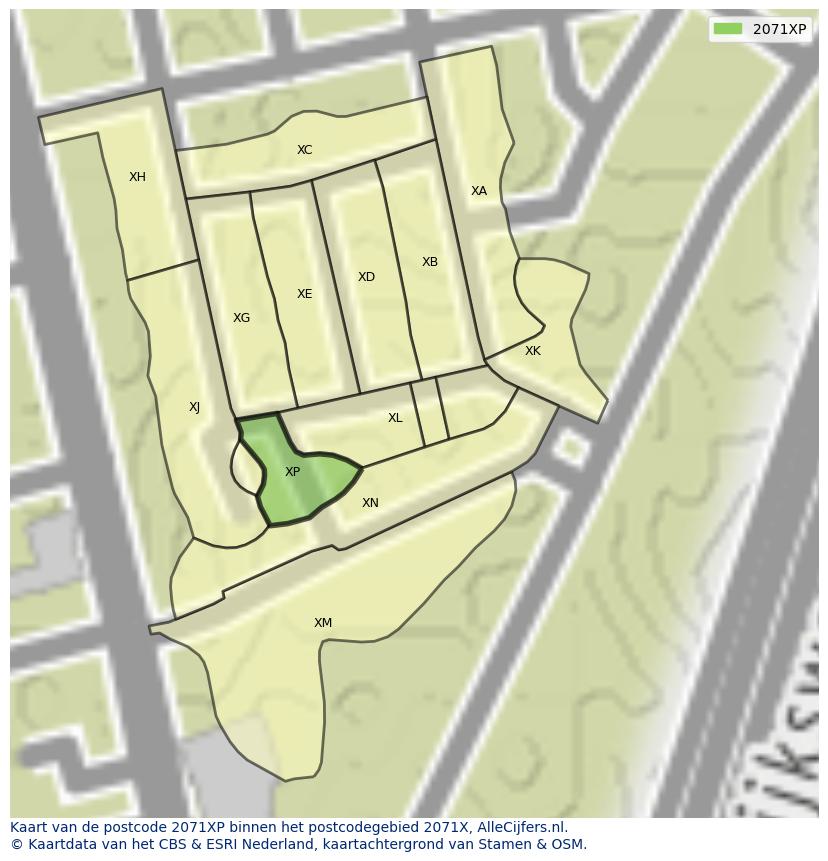 Afbeelding van het postcodegebied 2071 XP op de kaart.