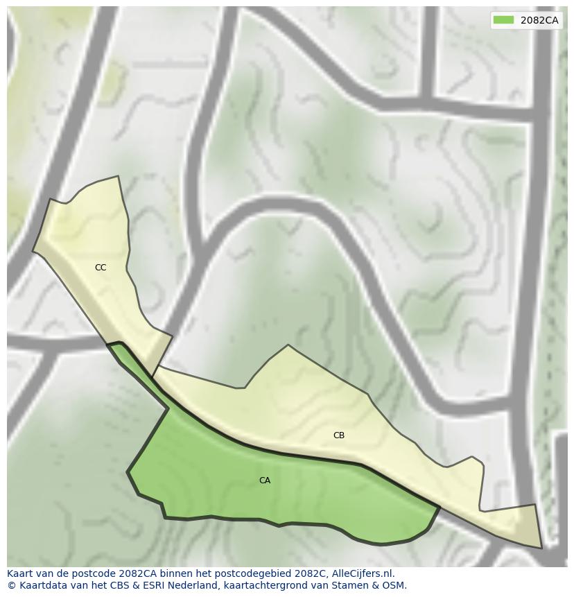 Afbeelding van het postcodegebied 2082 CA op de kaart.
