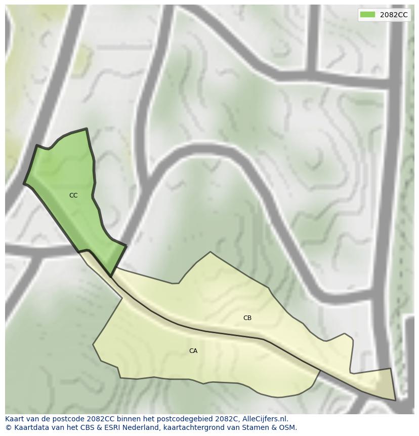 Afbeelding van het postcodegebied 2082 CC op de kaart.
