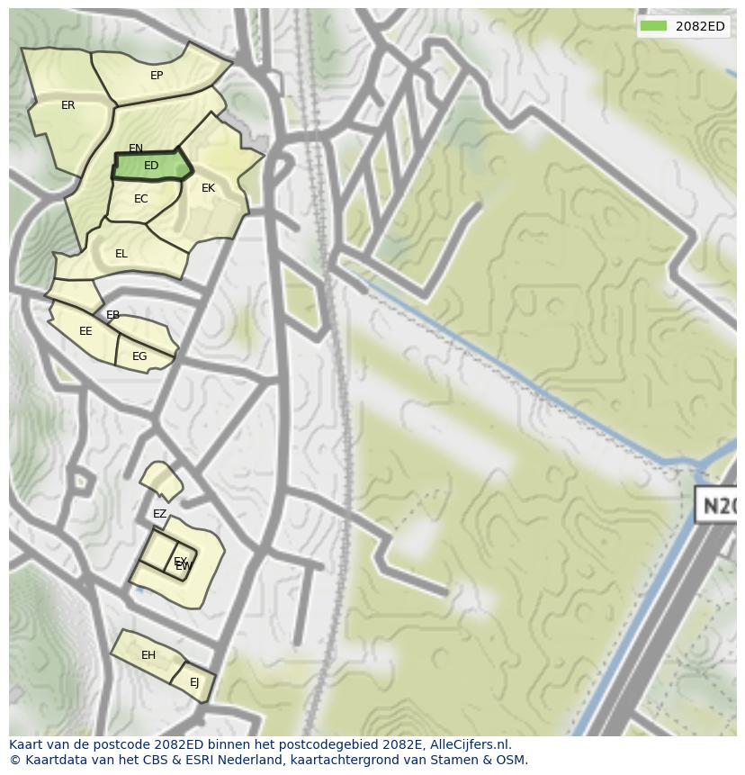 Afbeelding van het postcodegebied 2082 ED op de kaart.