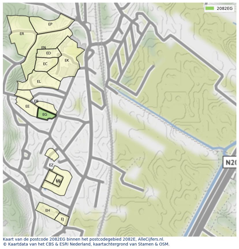 Afbeelding van het postcodegebied 2082 EG op de kaart.