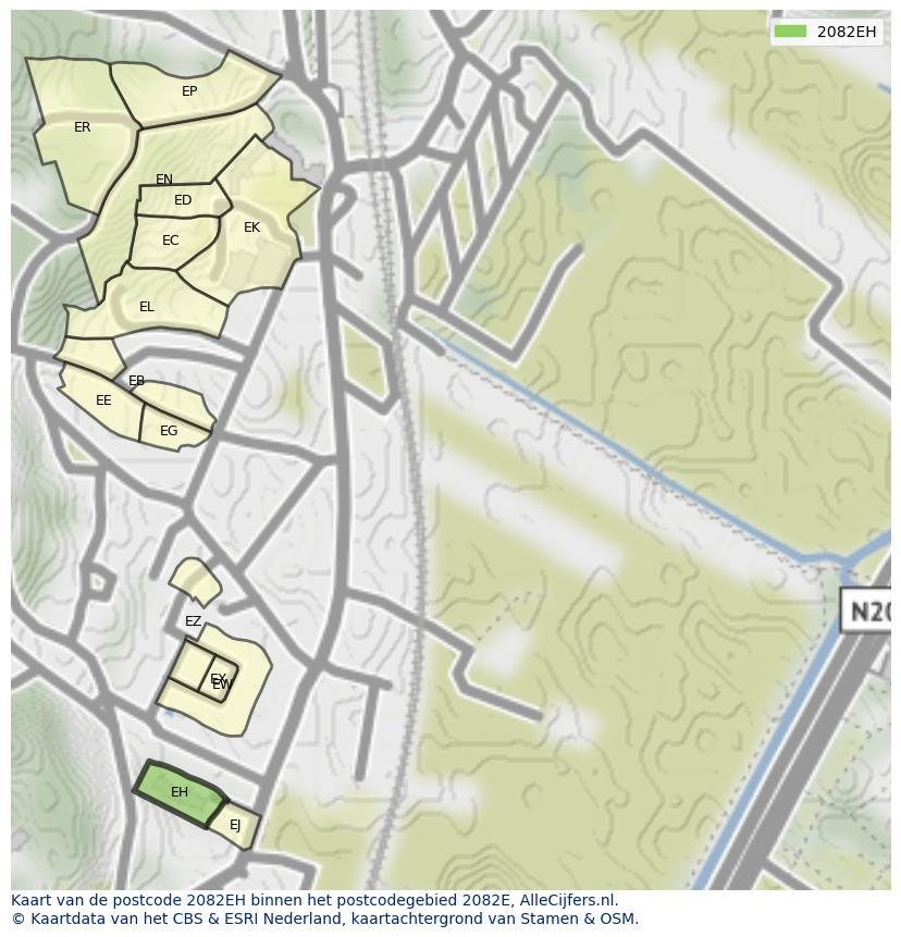 Afbeelding van het postcodegebied 2082 EH op de kaart.