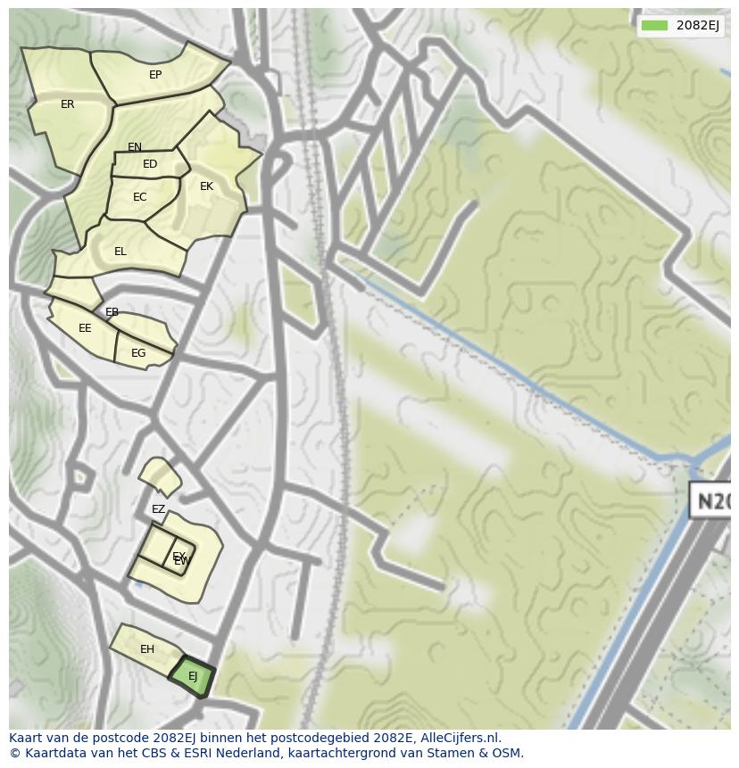 Afbeelding van het postcodegebied 2082 EJ op de kaart.