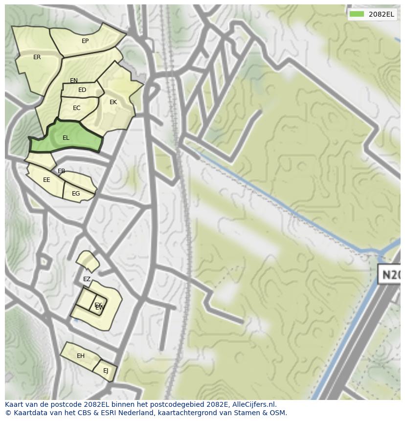 Afbeelding van het postcodegebied 2082 EL op de kaart.