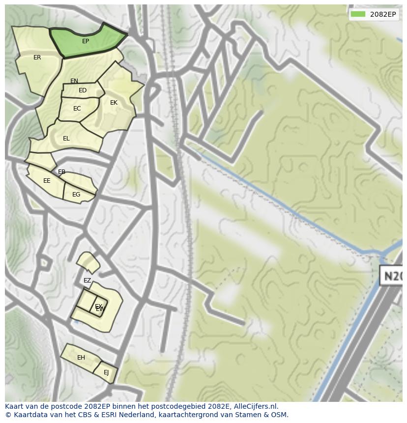Afbeelding van het postcodegebied 2082 EP op de kaart.