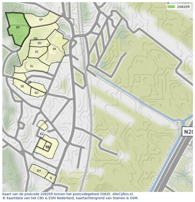 Afbeelding van het postcodegebied 2082 ER op de kaart.