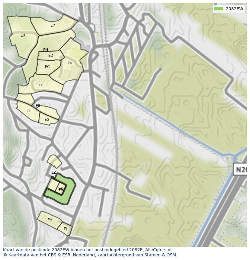 Afbeelding van het postcodegebied 2082 EW op de kaart.