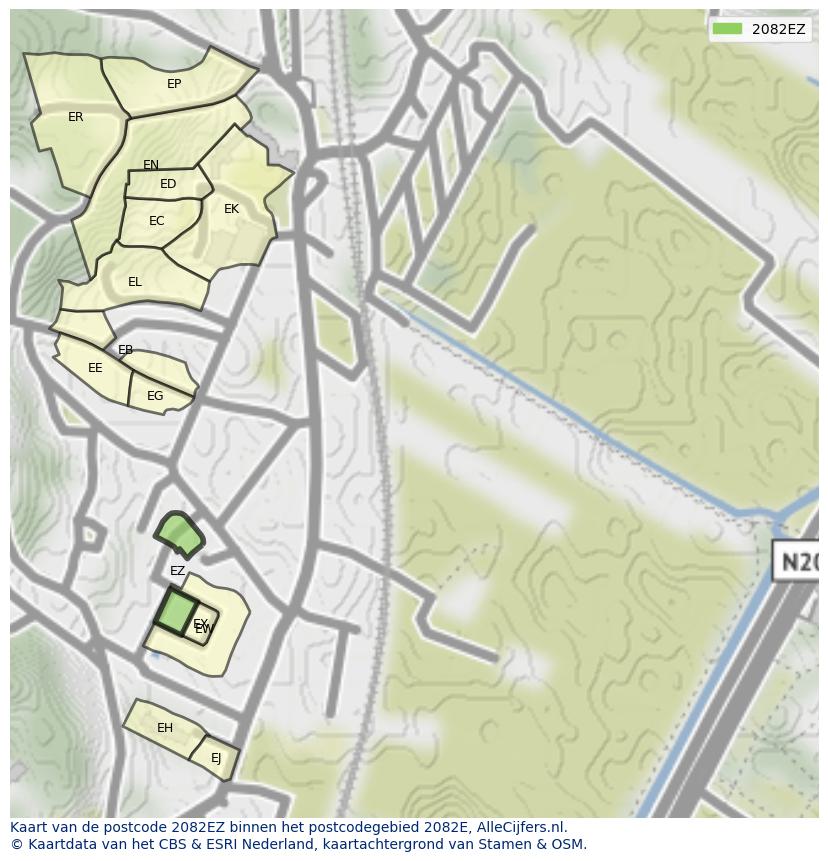 Afbeelding van het postcodegebied 2082 EZ op de kaart.