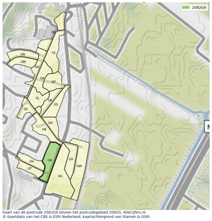 Afbeelding van het postcodegebied 2082 GA op de kaart.