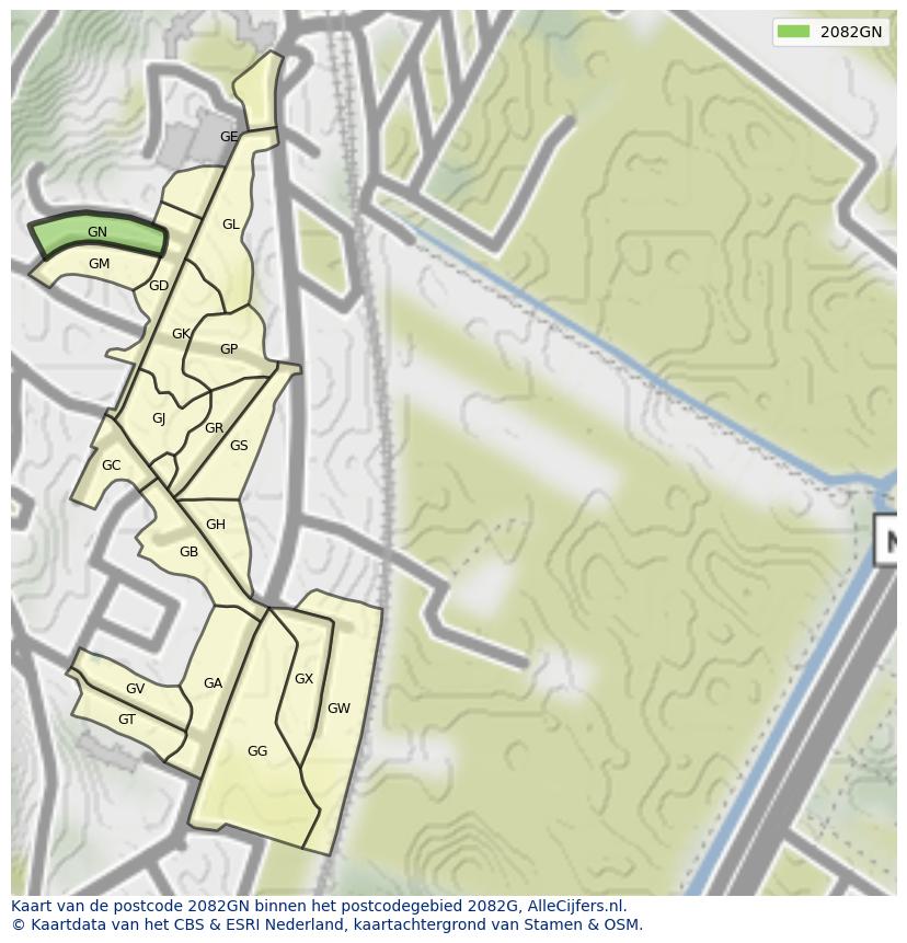 Afbeelding van het postcodegebied 2082 GN op de kaart.