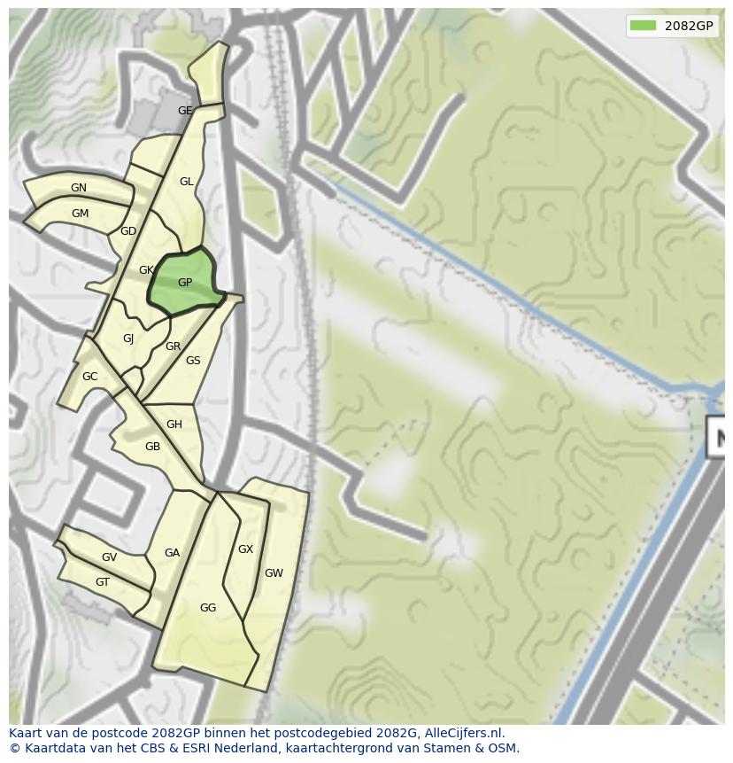 Afbeelding van het postcodegebied 2082 GP op de kaart.