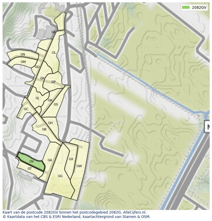 Afbeelding van het postcodegebied 2082 GV op de kaart.