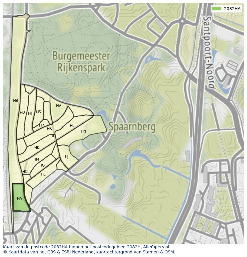 Afbeelding van het postcodegebied 2082 HA op de kaart.