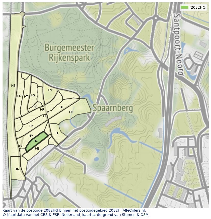 Afbeelding van het postcodegebied 2082 HG op de kaart.