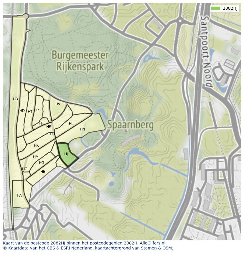 Afbeelding van het postcodegebied 2082 HJ op de kaart.
