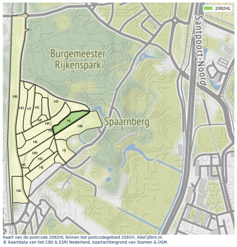 Afbeelding van het postcodegebied 2082 HL op de kaart.