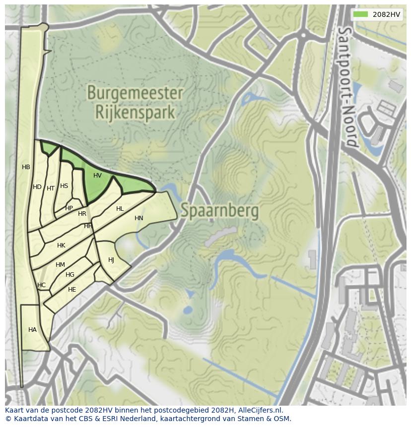 Afbeelding van het postcodegebied 2082 HV op de kaart.