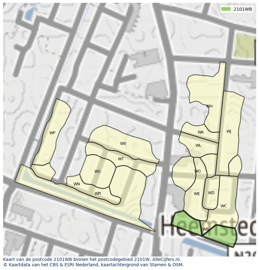 Afbeelding van het postcodegebied 2101 WB op de kaart.