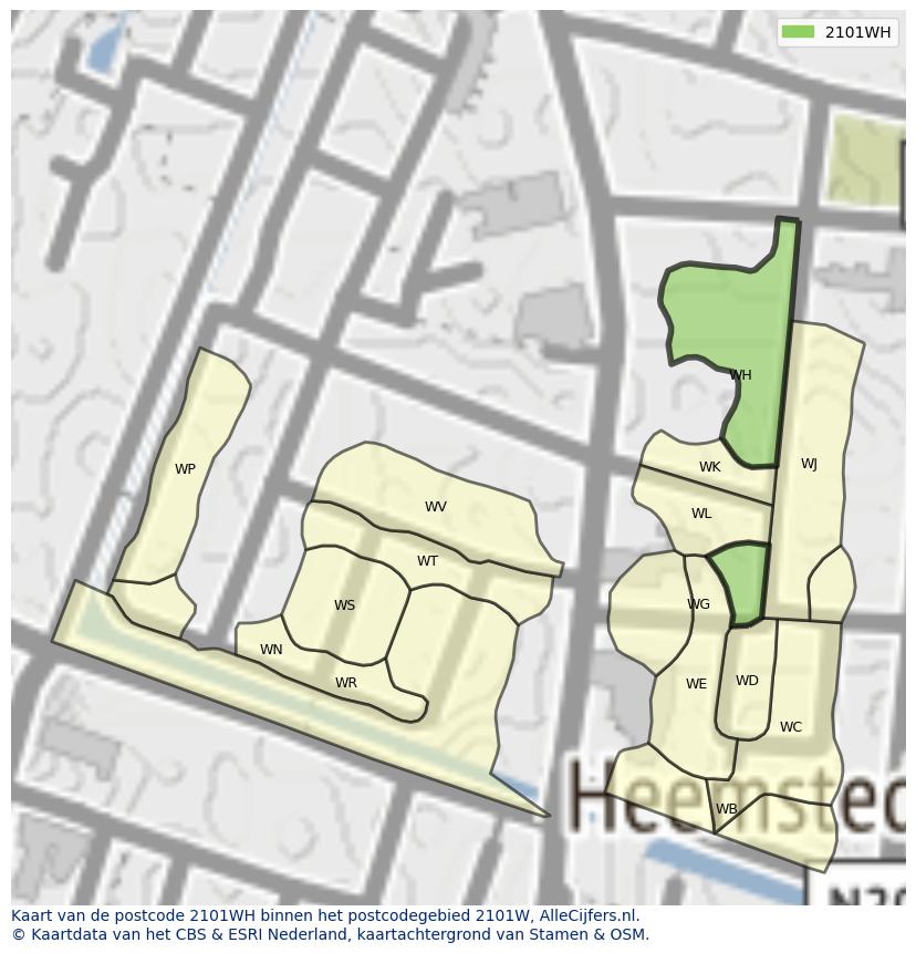Afbeelding van het postcodegebied 2101 WH op de kaart.