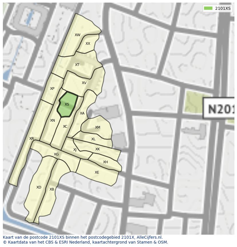 Afbeelding van het postcodegebied 2101 XS op de kaart.