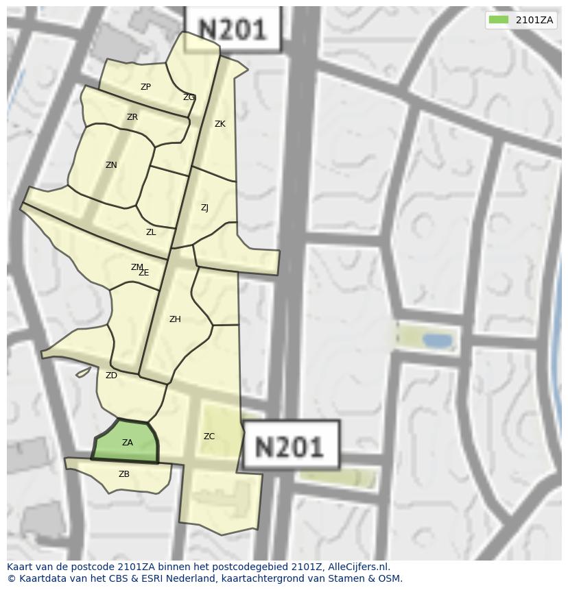Afbeelding van het postcodegebied 2101 ZA op de kaart.