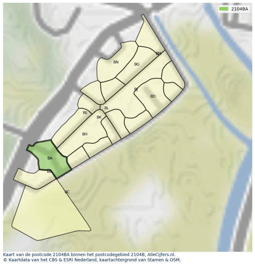 Afbeelding van het postcodegebied 2104 BA op de kaart.