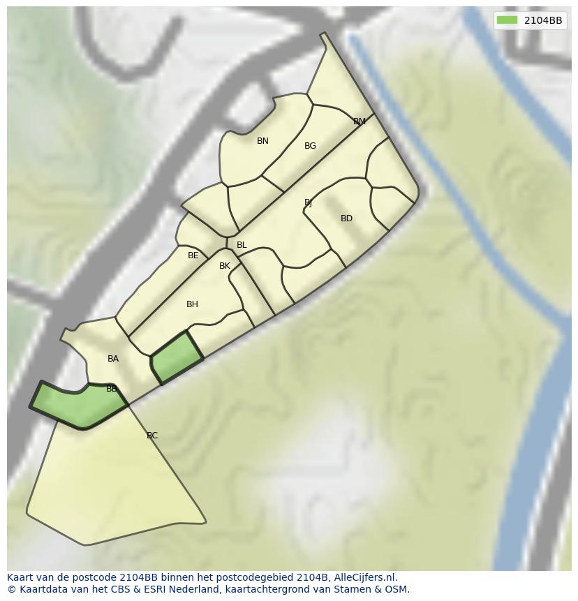 Afbeelding van het postcodegebied 2104 BB op de kaart.
