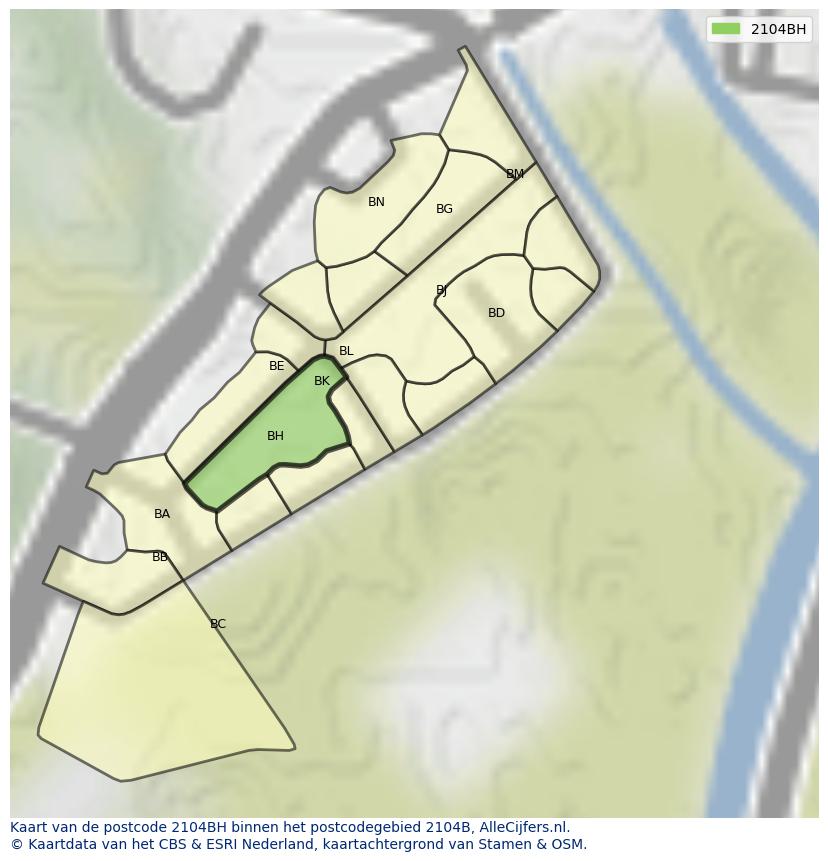 Afbeelding van het postcodegebied 2104 BH op de kaart.