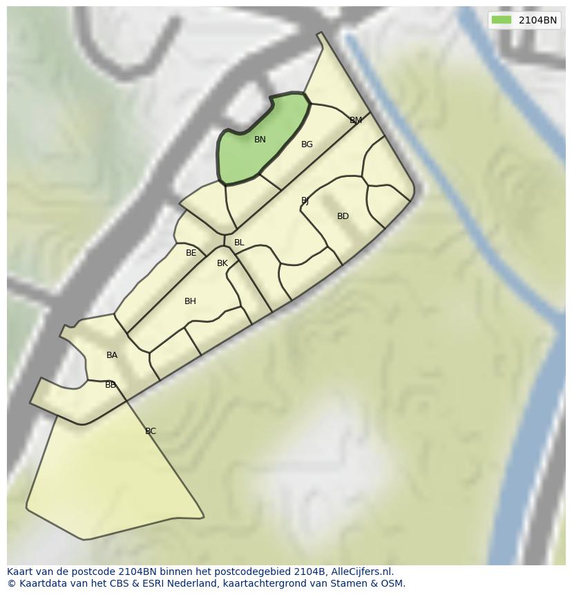 Afbeelding van het postcodegebied 2104 BN op de kaart.