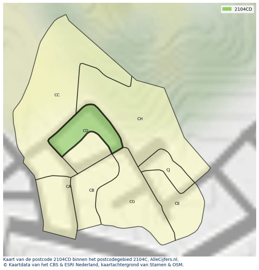 Afbeelding van het postcodegebied 2104 CD op de kaart.