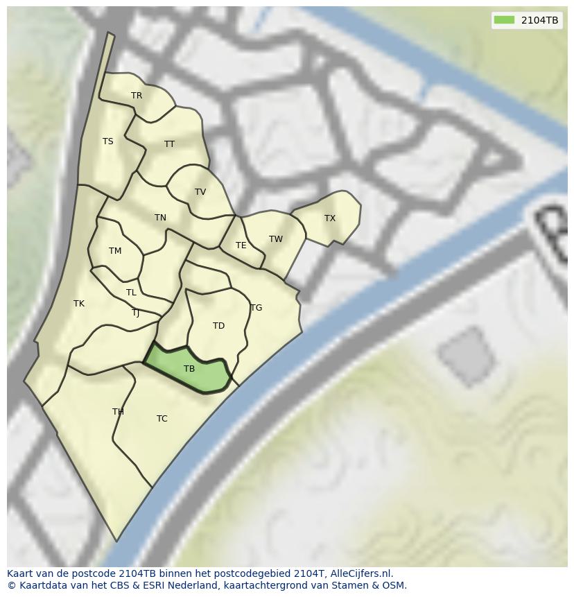 Afbeelding van het postcodegebied 2104 TB op de kaart.