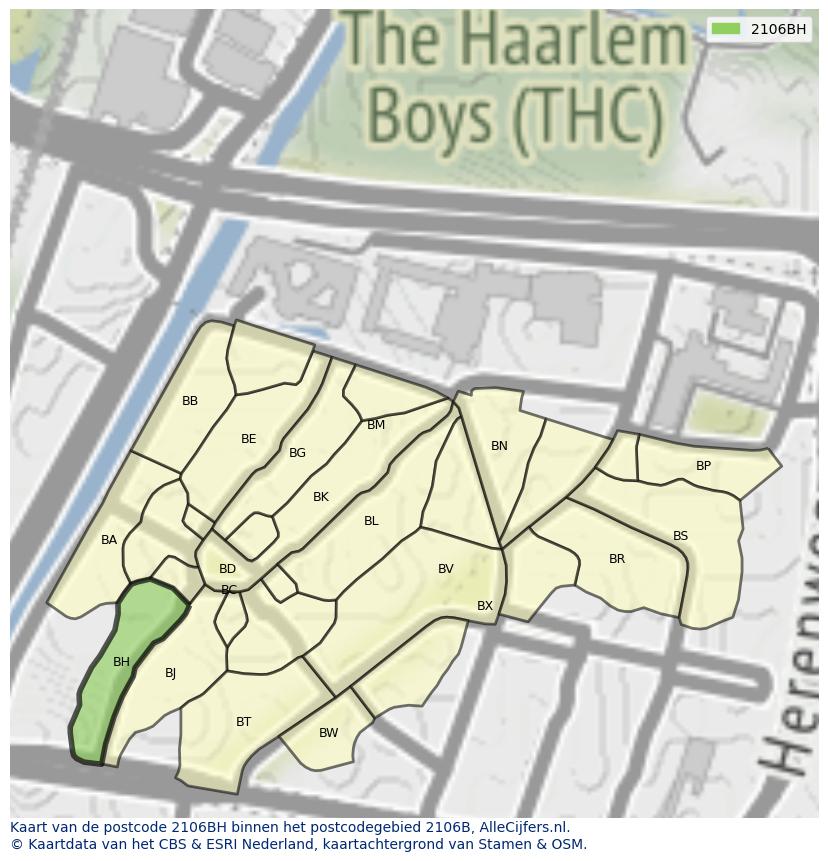 Afbeelding van het postcodegebied 2106 BH op de kaart.