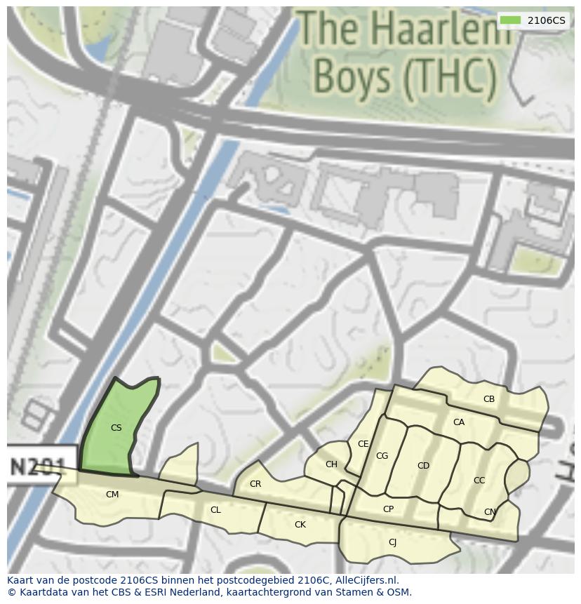 Afbeelding van het postcodegebied 2106 CS op de kaart.