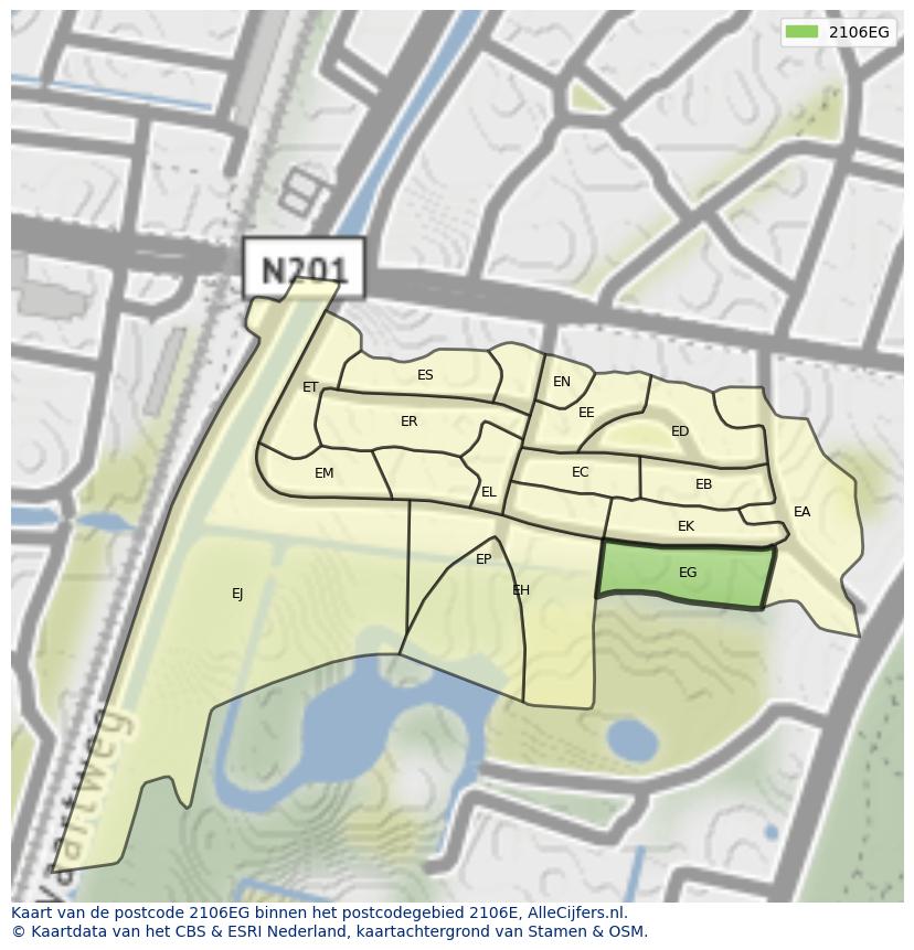 Afbeelding van het postcodegebied 2106 EG op de kaart.