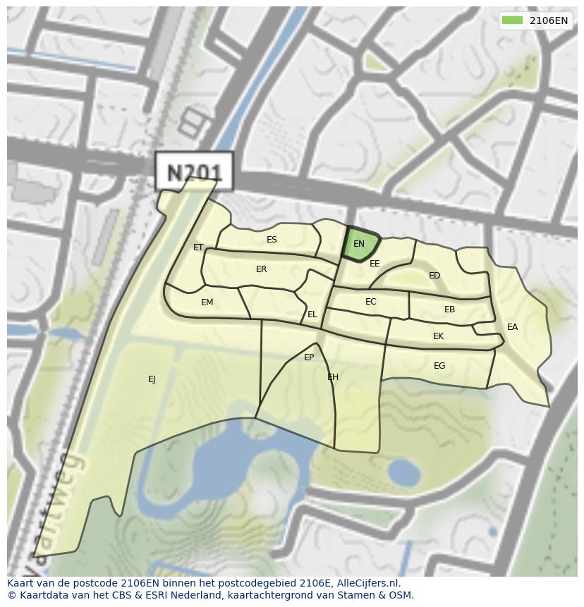 Afbeelding van het postcodegebied 2106 EN op de kaart.