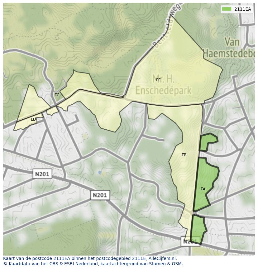 Afbeelding van het postcodegebied 2111 EA op de kaart.