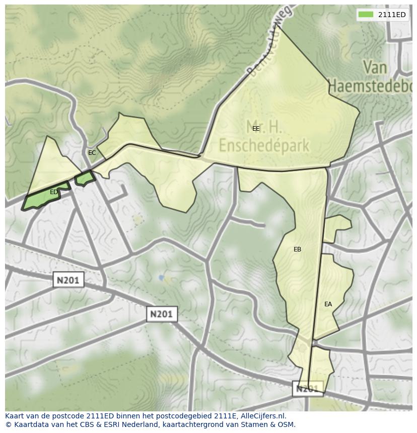 Afbeelding van het postcodegebied 2111 ED op de kaart.