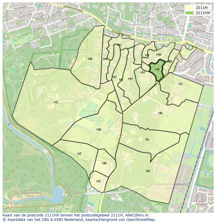 Afbeelding van het postcodegebied 2111 HX op de kaart.
