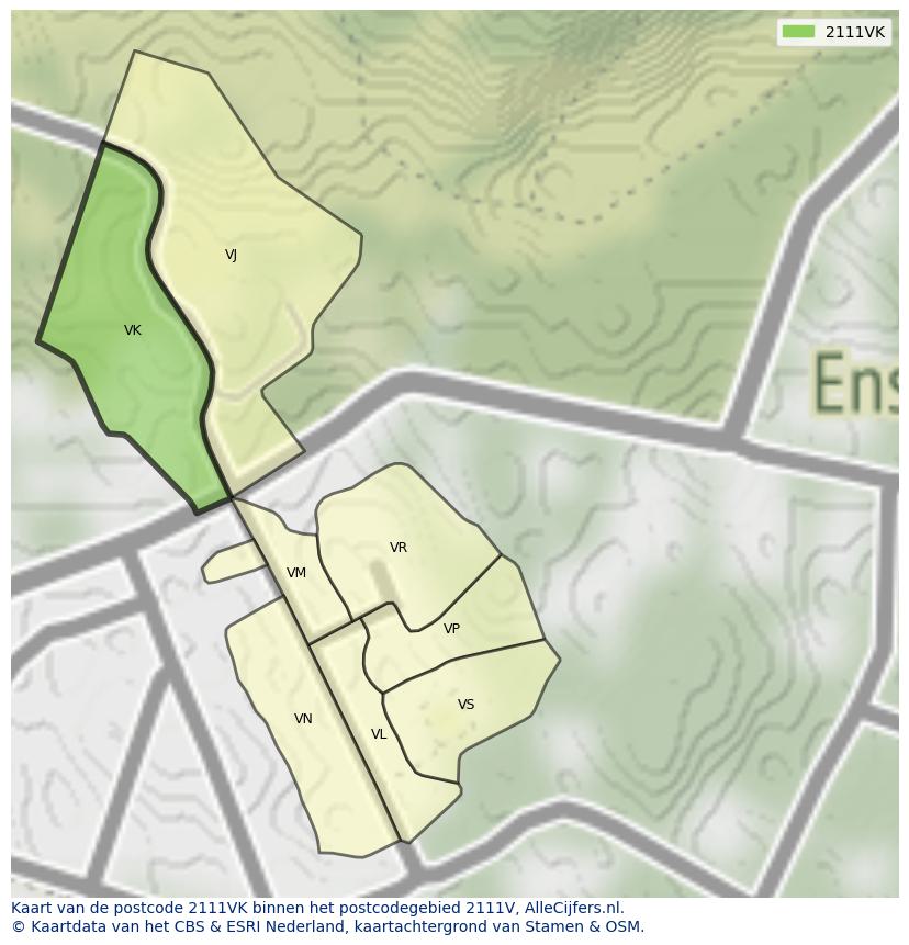Afbeelding van het postcodegebied 2111 VK op de kaart.
