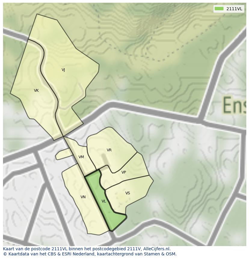 Afbeelding van het postcodegebied 2111 VL op de kaart.